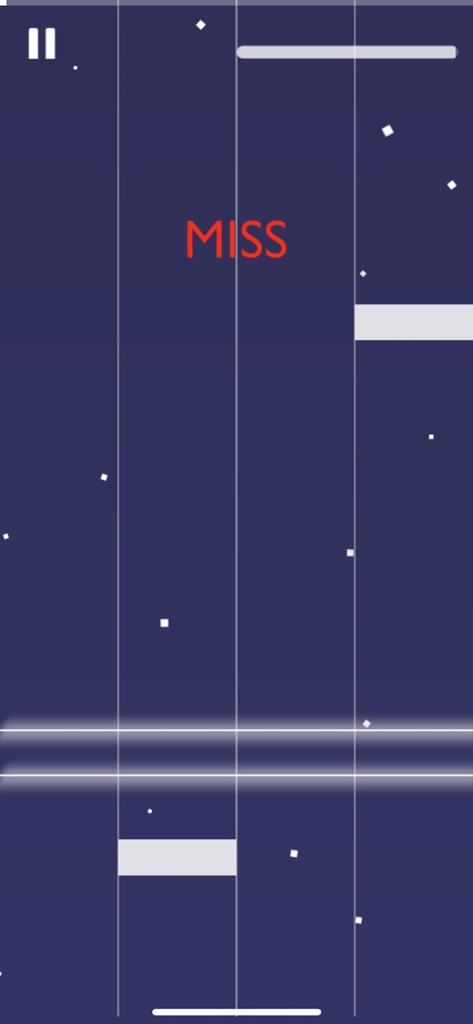 IOSU! rhythm game 4 keys mode gameplay with miss feedback.