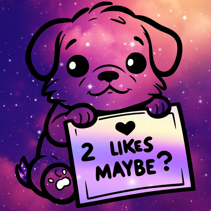a puppy holding a sign that says 2 likes maybe?