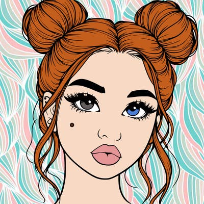 realistic girl with two buns on her hair and lips