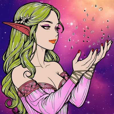 realistic elf girl doing magic