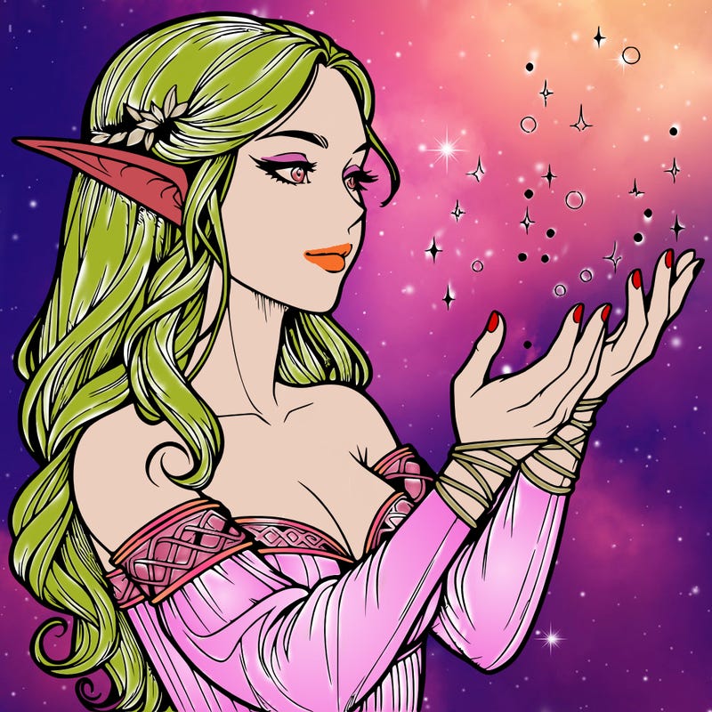 realistic elf girl doing magic