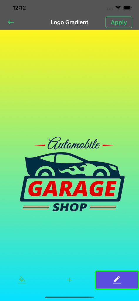 Logo Maker and Design Creator - Editing an automobile garage shop logo with a colorful gradient in the Logo Maker app