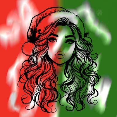 realistic christmas girl with wavy hair and lips