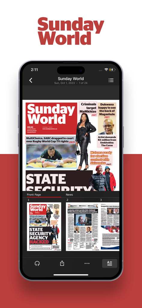 Sunday World e-Edition - Sunday World e-Editionアプリ。南アフリカのデジタル新聞を表示。
