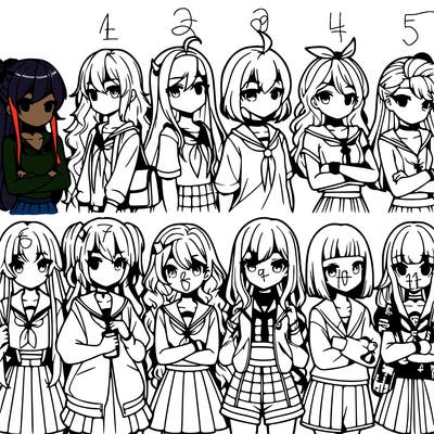 different anime girls in a row