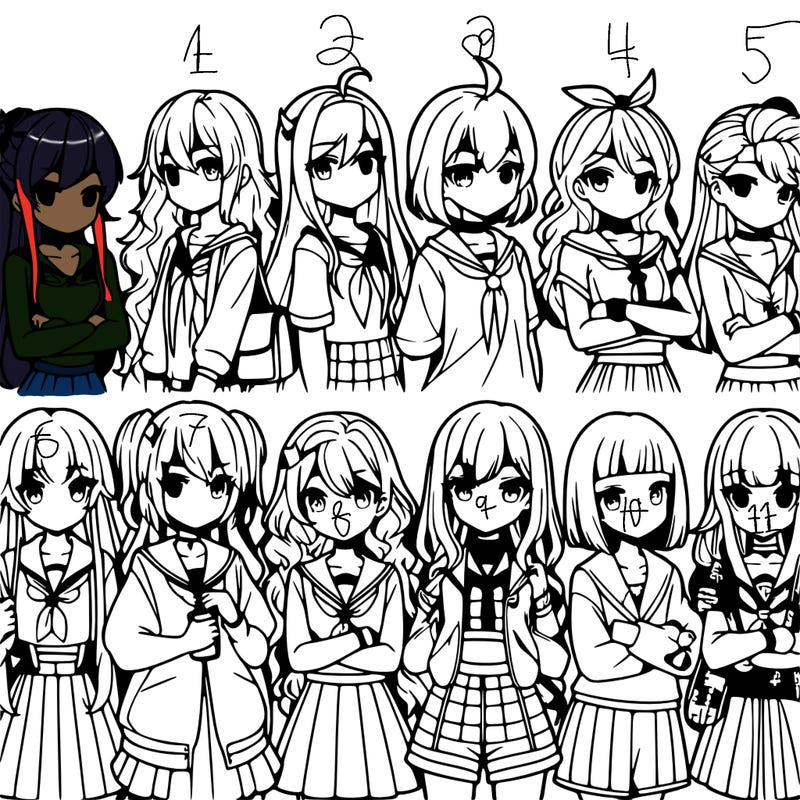 different anime girls in a row