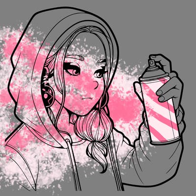 a realistic girl, spray painting
