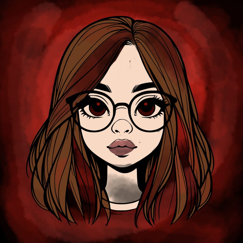 realistic girl with her hair down and glasses  and a nose