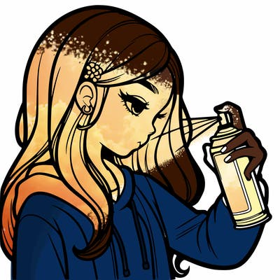 a realistic girl spray painting