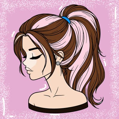 realistic girl with a high ponytail