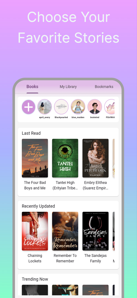 Haloreads - Haloreads mobile app interface displaying categories of Filipino stories and featured authors.