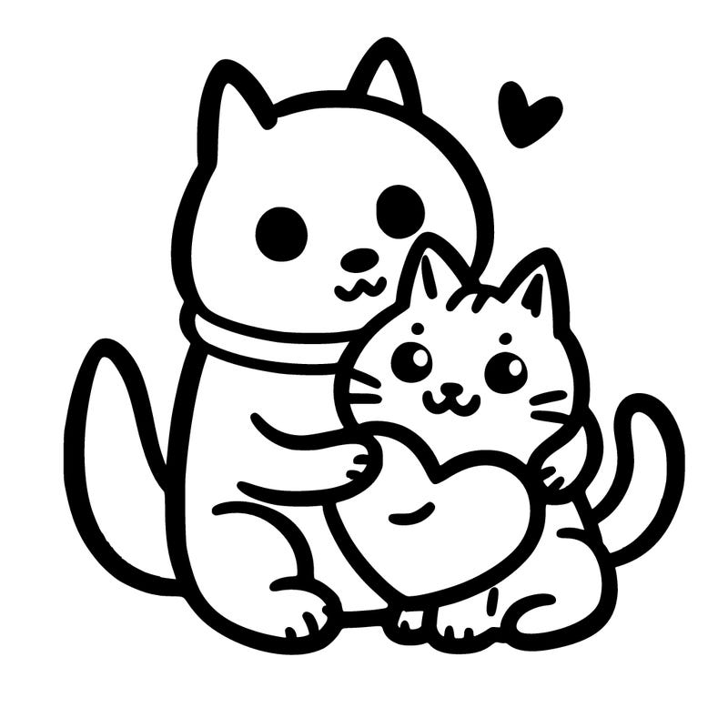 doge hugging a katten holding a heart