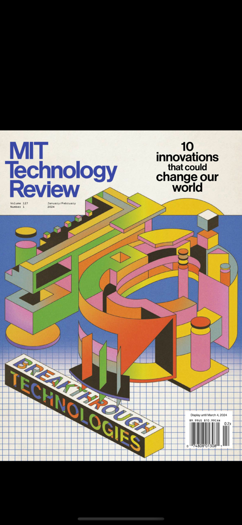 MIT Technology Review magazine cover featuring breakthrough technologies on CloudLibrary NewsStand