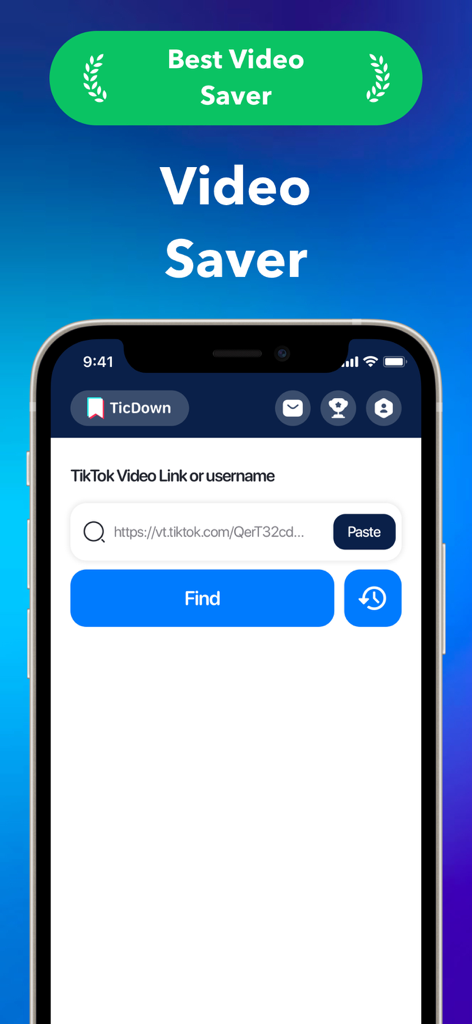TicDown: Tic Video Saver - Screenshot of TicDown app interface on a smartphone showing a search bar to paste TikTok video links