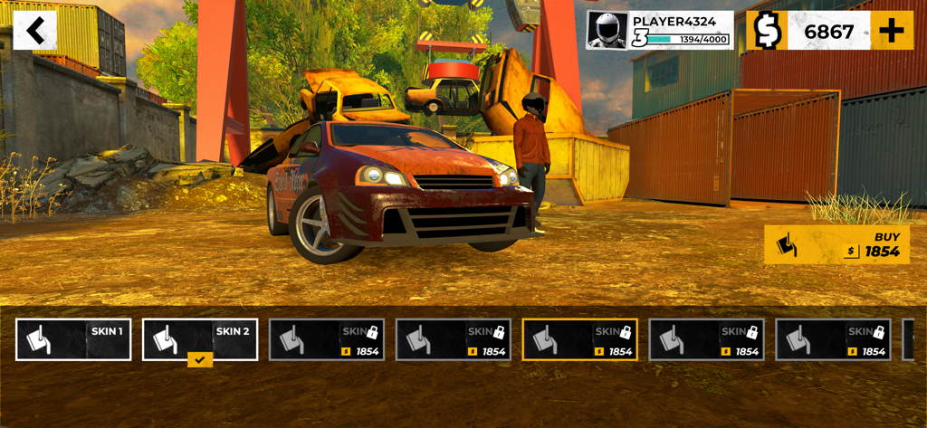 Demolition Derby - CrashOut - Car customization menu in Demolition Derby CrashOut showing vehicle skins and a sports car