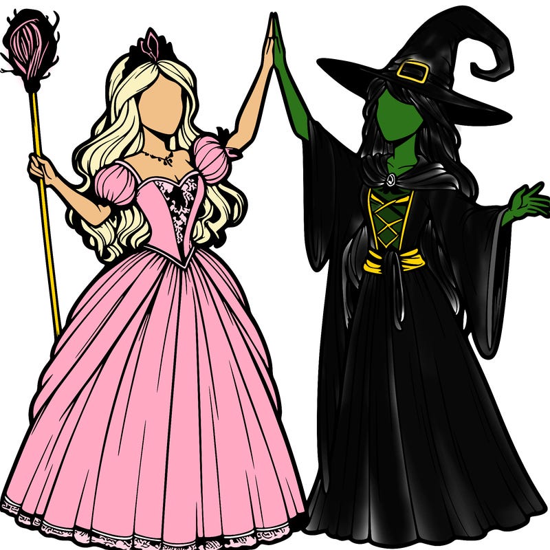 detailed realistic split of a princess and a witch
