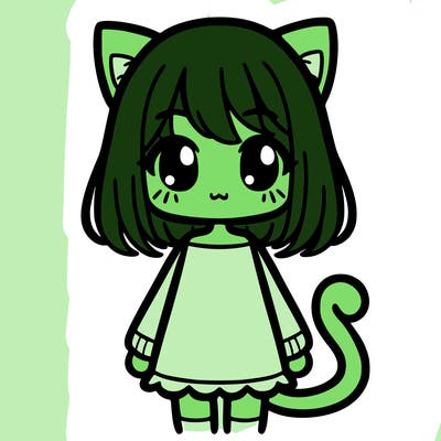 girl with cat ears and tail with some hair over part of one of her eyes