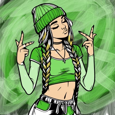 realistic teenage girl with braids and a beanie and crop top doing 🫶🏼