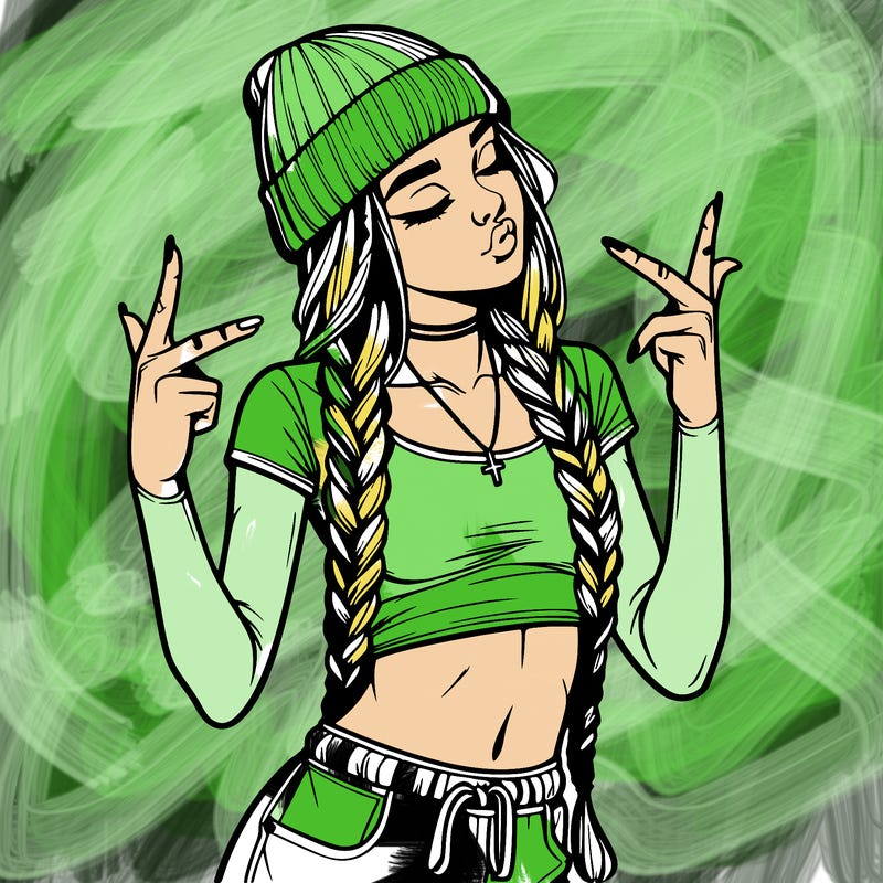 realistic teenage girl with braids and a beanie and crop top doing 🫶🏼