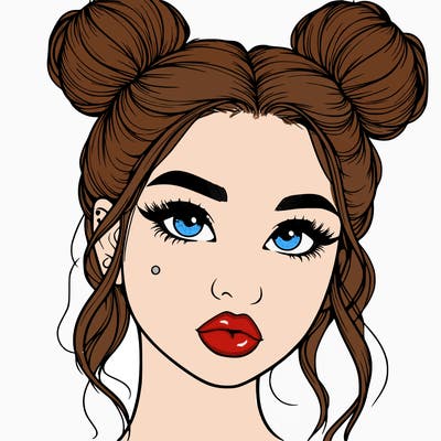 realistic girl with two buns on her hair and lips