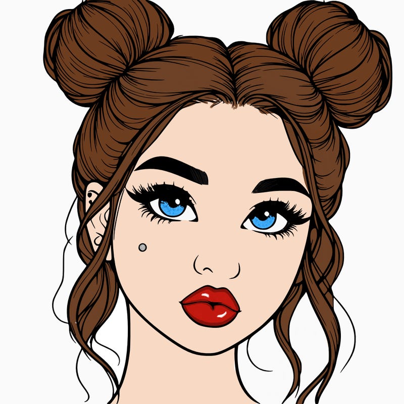 realistic girl with two buns on her hair and lips