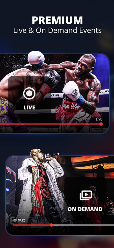 TrillerTV mobile app featuring live boxing and on demand entertainment