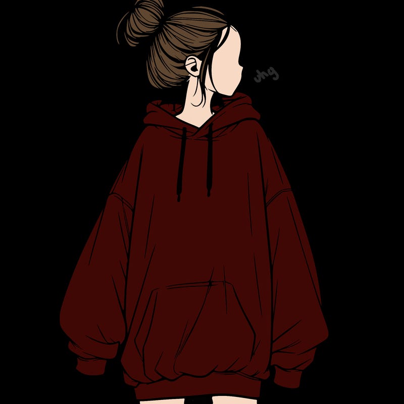 realistic girl with a oversized sweatshirt on and a bun