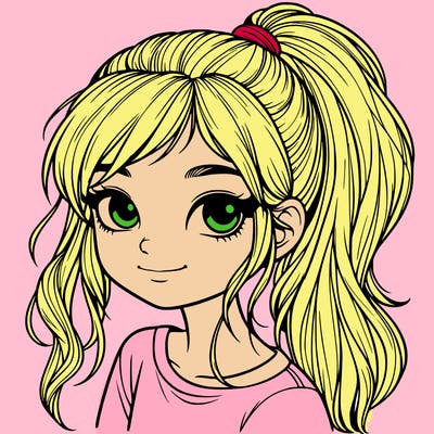realistic girl with ponytail