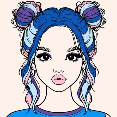 realistic girl with two buns in hair and lips
