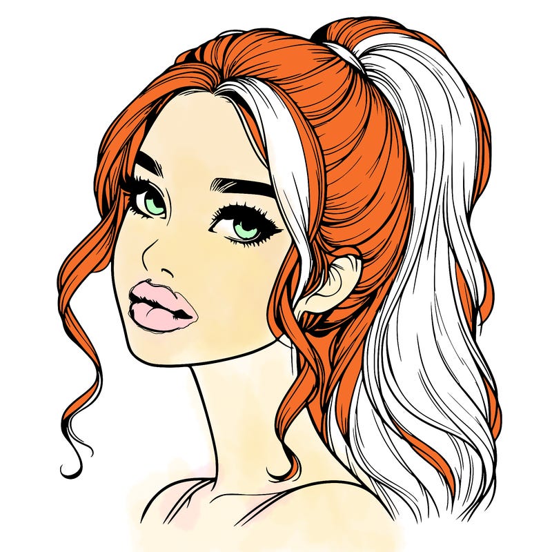 realistic girl with a ponytail on her hair and lips