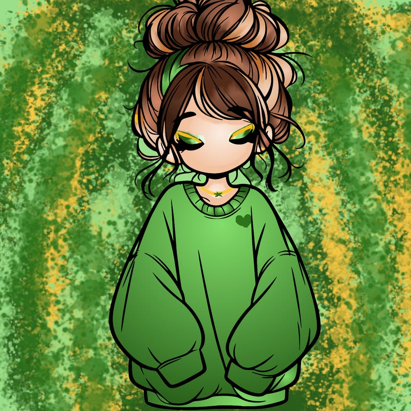 girl with baggy sweatshirt and messy bun