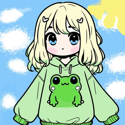 girl wearing frogging sweatshirt