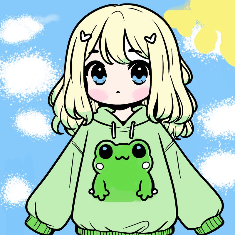 girl wearing frogging sweatshirt