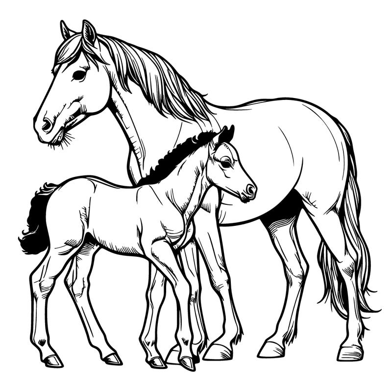 mare and foal realistic