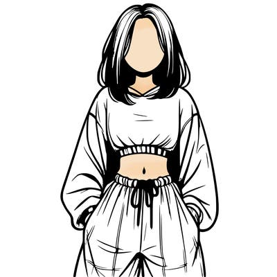 realistic girl faceless with baggy pants and a crop top