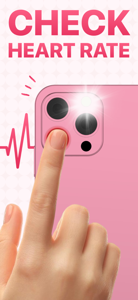 핑크색 스마트폰 카메라 렌즈에 손가락을 대고 심박수를 확인하는 모습