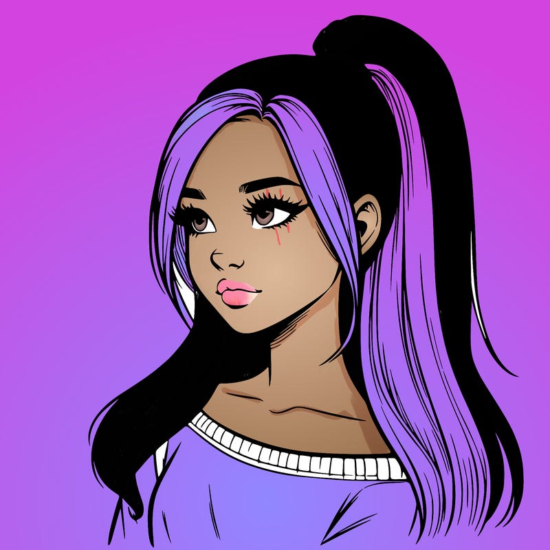 realistic girl with a high ponytail