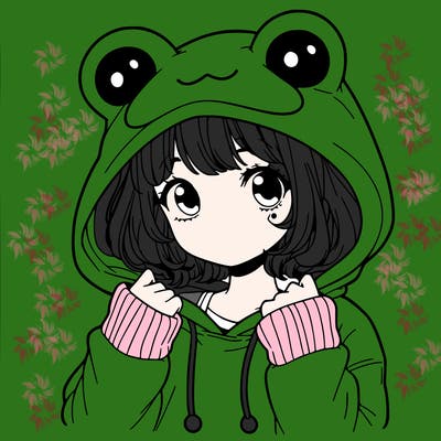 a cute teenage girl wearing a frog hoodie