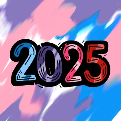 one line scrawled numbers sketch design “2025”