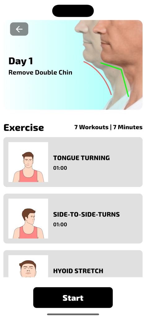 Routine d'entraînement quotidienne dans l'application Exercice de la mâchoire pour l'élimination du double menton