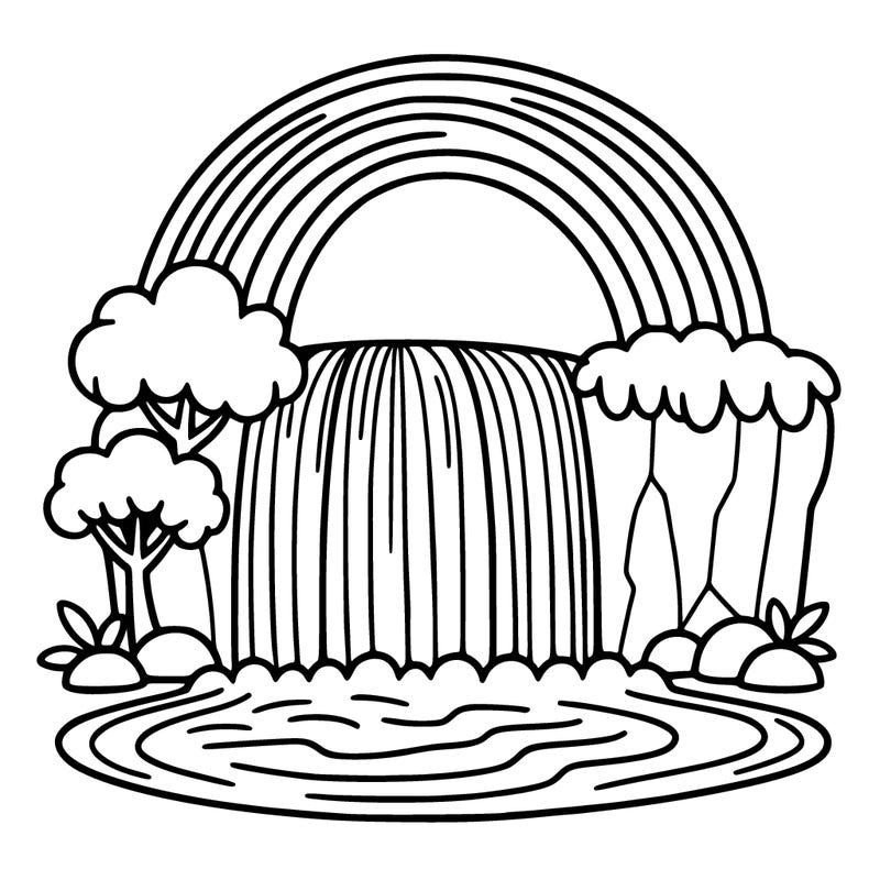 waterfall with a rainbow above