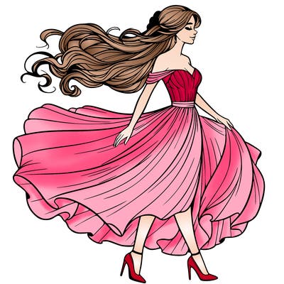 realistic woman in a dress flowing in the wind