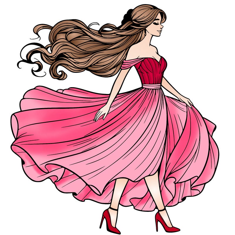 realistic woman in a dress flowing in the wind