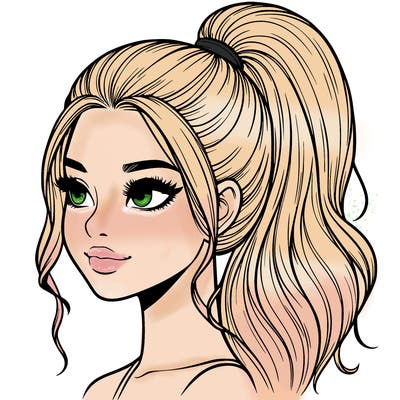 realistic girl with a high ponytail