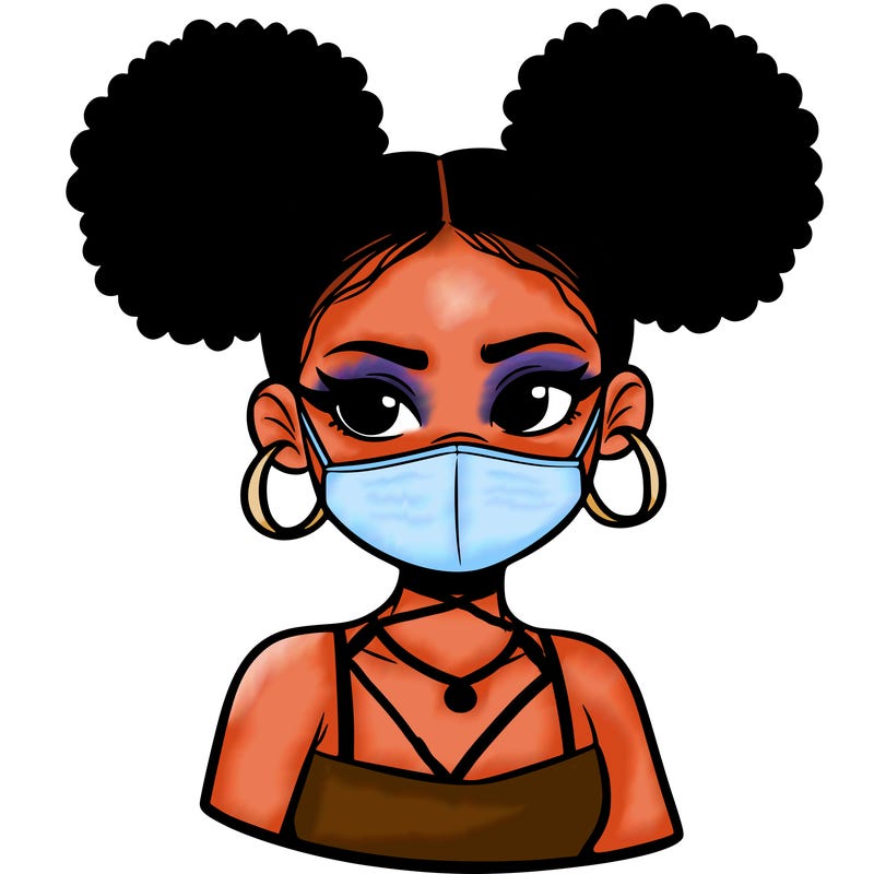 black. girl in mask teen two afro puff