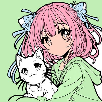 anime girl with cat