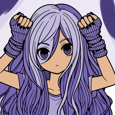 long haired girl with fingerless gloves
