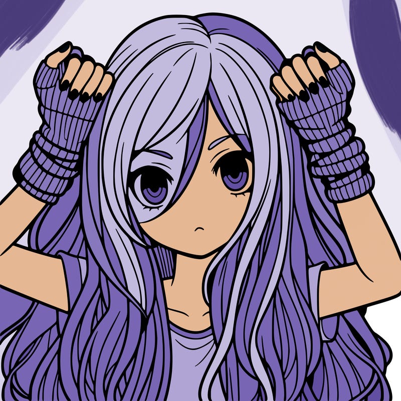 long haired girl with fingerless gloves
