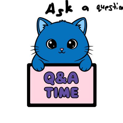 cute cat, holding a sign with q&a time written on it