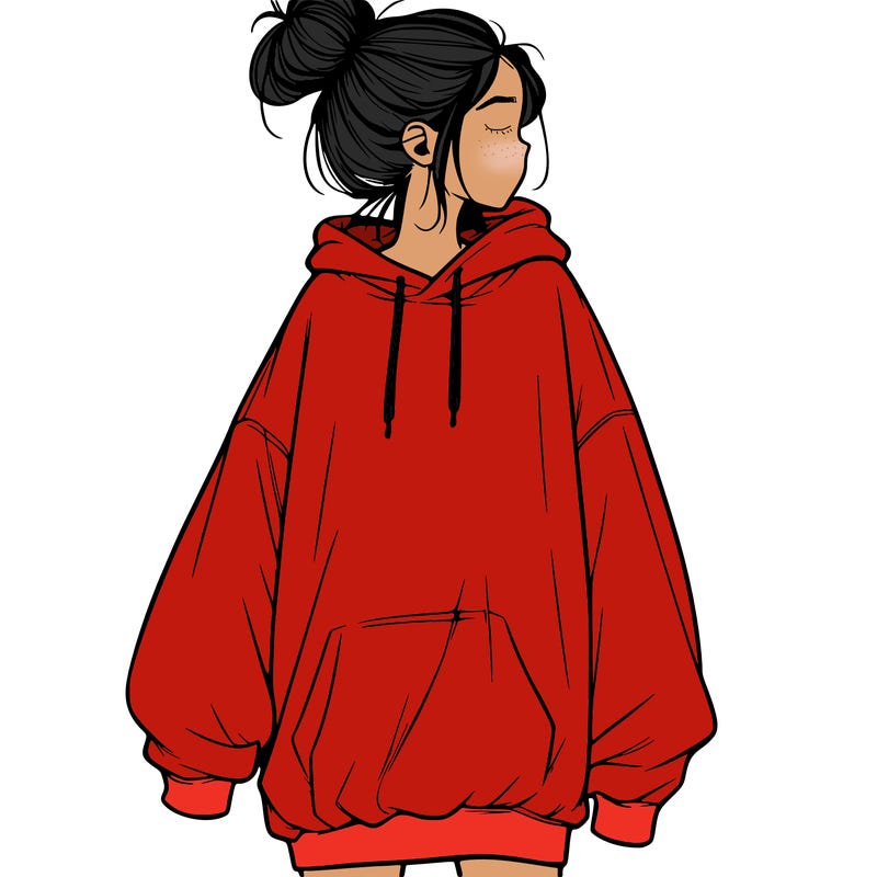 realistic girl with a oversized sweatshirt on and a bun